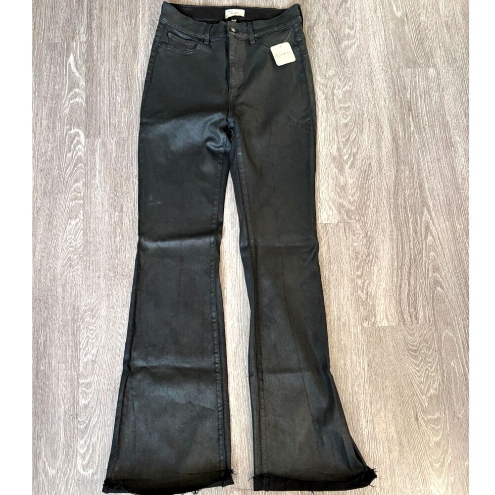 DL1961 Black Coated Flare Jeans Women’s High Rise Raw Hem Denim Pants NWT